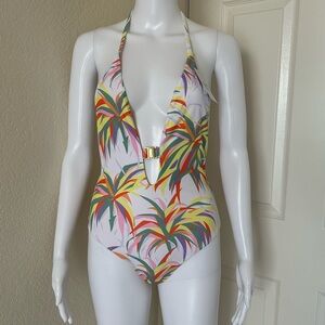 L'Agent Provocateur Tayler Swimsuit Tropical Print Halter Neck Scrunch Bottom S